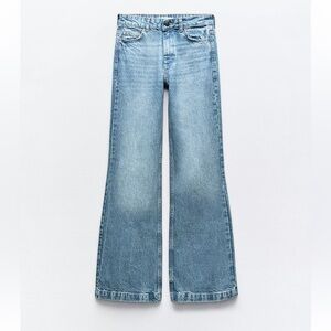 ZARA Mid Waist Straight Flared Jeans – Trendy Wide Leg Denim